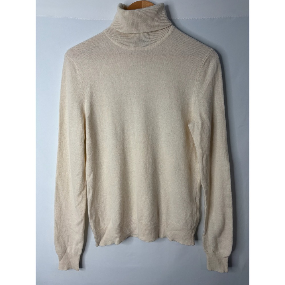 Lord & Taylor 100% Cashmere Turtleneck Sweater Sz L Cream Ivory Quiet Luxury